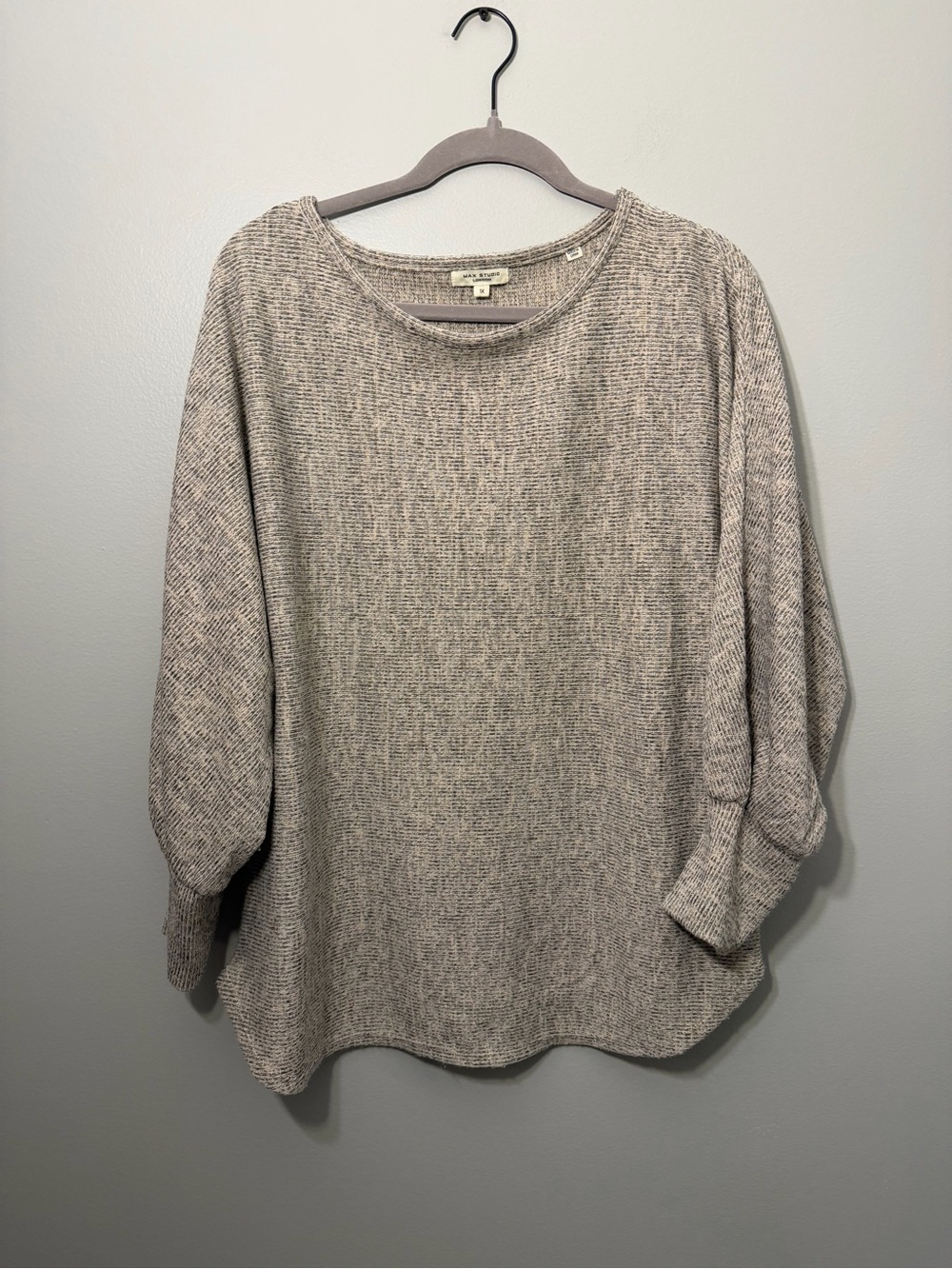 Max Studio Heathered Beige Gray Knit Sweater